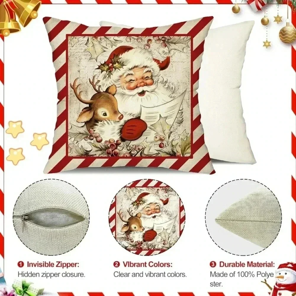 Christmas Holiday Accent Pillow Covers Farmhouse  Santa Bells Set Of 4 NEW